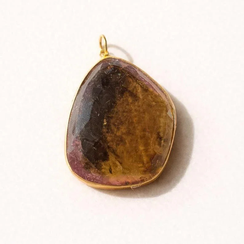 Handmade 18K Solid Gold Watermelon Tourmaline Pendant