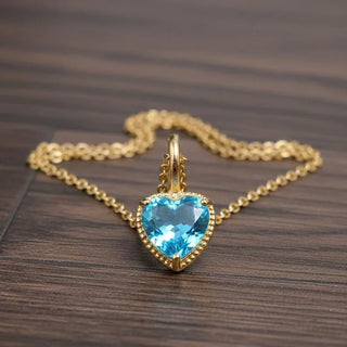 14K Solid Gold 7MM Heart Swiss Blue Topaz Pendant - K Jewelry Accessories