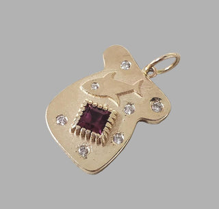 14K Solid Gold Rubellite & Diamond Pendant
