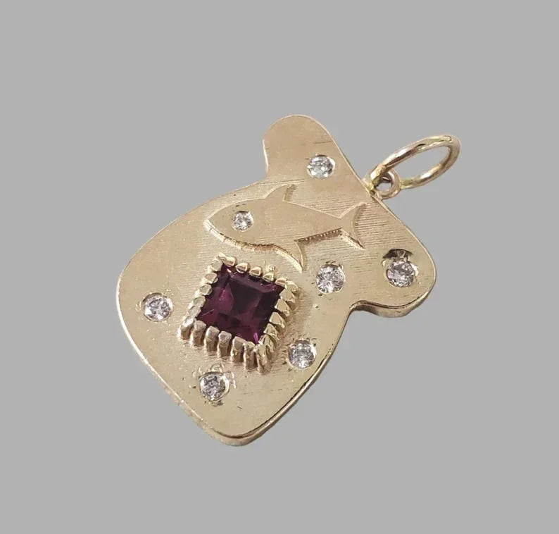 14K Solid Gold Rubellite & Diamond Pendant
