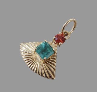 14k Solid Gold Emerald & Orange Sapphire Pendant