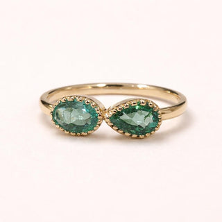 14K Gold Natural Emerald Ring | Toi et moi Engagement Ring