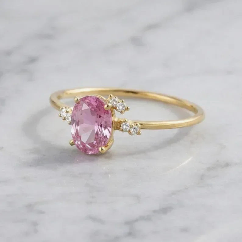 14k Gold Pink Sapphire Diamond Ring - K Jewelry Accessories