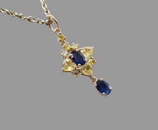 14k Gold Yellow & Blue Sapphire Diamond Charm Pendant