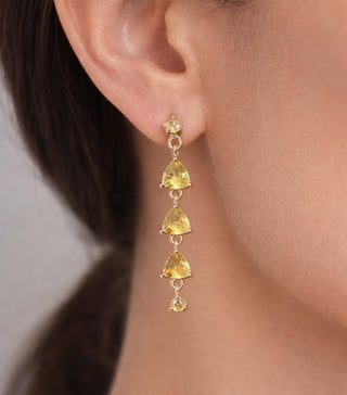 14k Gold Yellow Sapphire Diamond Drop Earrings