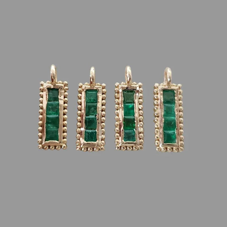 14k Gold Emerald Charm Pendant |Green Gemstone Charm