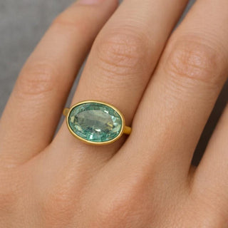 14k Solid Gold Green Apatite Oval Ring,
