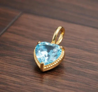 14K Solid Gold 7MM Heart Swiss Blue Topaz Pendant - K Jewelry Accessories