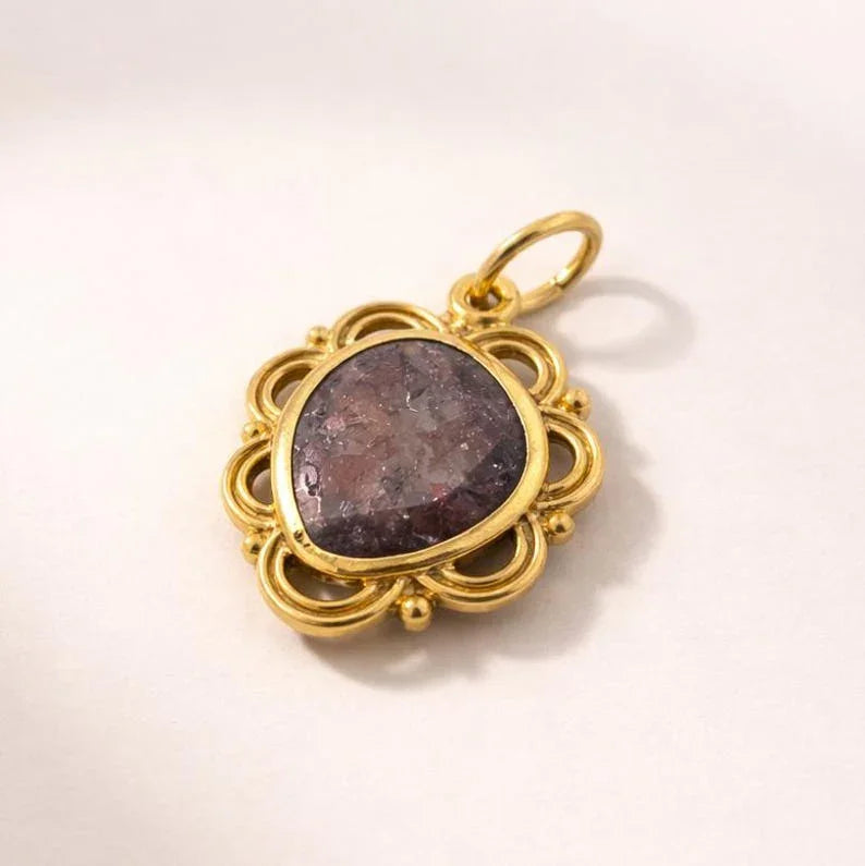 18K Gold Brown Diamond Slice Pendant, Natural Raw Diamond Charm