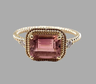 Vintage Style Pink Tourmaline Diamond Ring in 14K Gold - K Jewelry Accessories