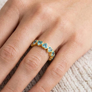 14k Gold Blue Apatite Heart Eternity Band, Apatite Wedding Ring