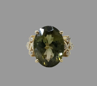 Teal Green Tourmaline With Diamond Ring in 14K Gold