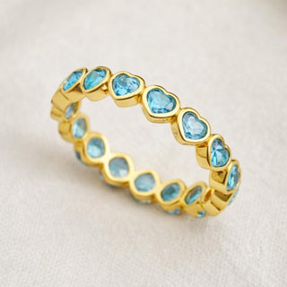14k Gold Blue Apatite Heart Eternity Band, Apatite Wedding Ring