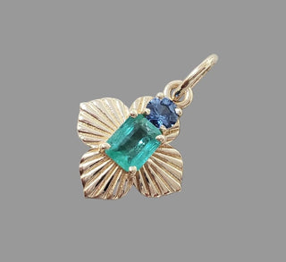 14k Gold Emerald & Blue Sapphire Pendant Charm