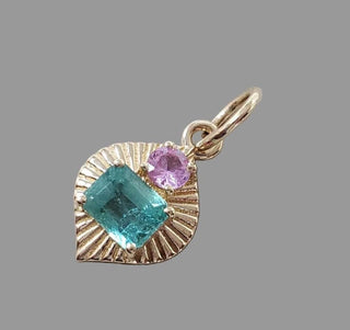 Natural Emerald & Pink Sapphire Pendant in 14K Gold