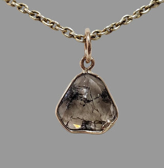 14k Gold Rustic Diamond Slice Pendant, Natural Raw Diamond