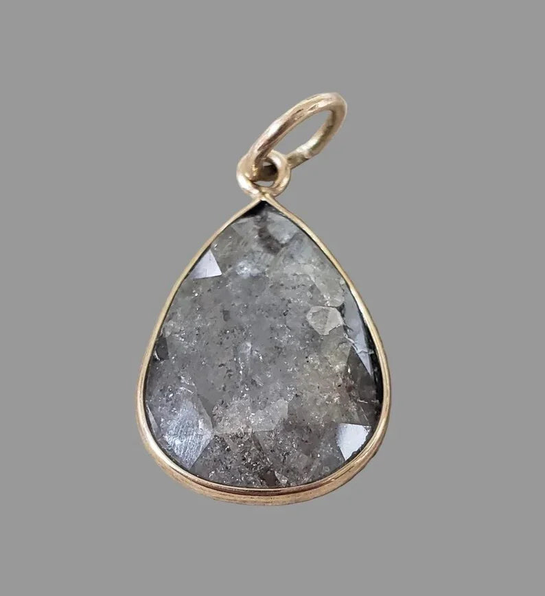 14k Solid Gold Raw Gray Diamond Pendant
