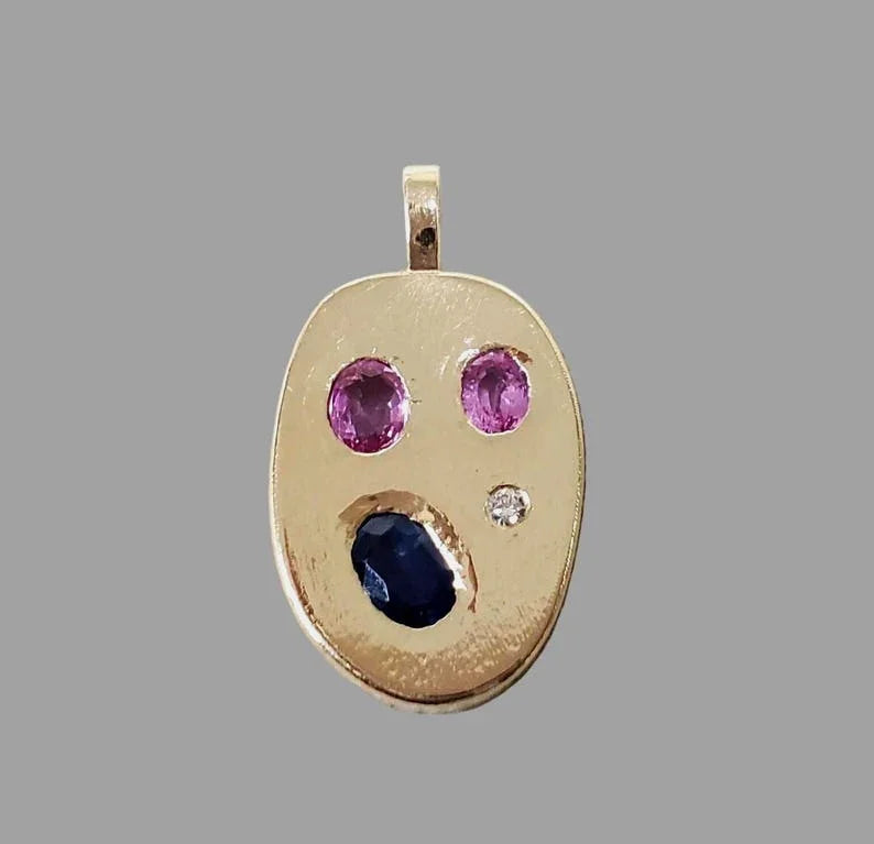 14K Gold Blue & Pink Sapphire Diamond Pendant