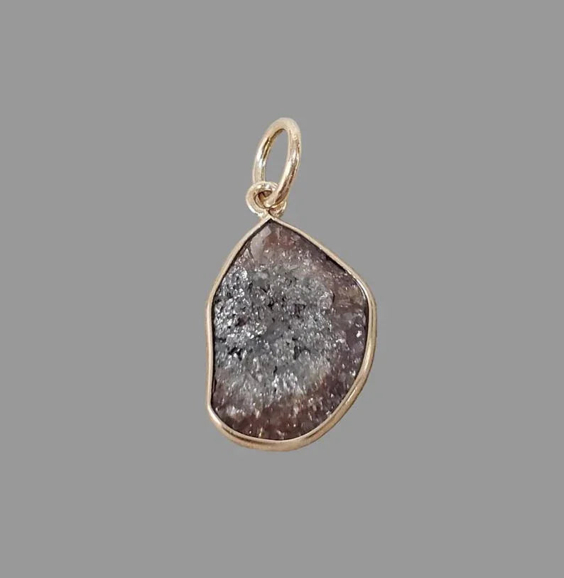 Pendentif Fleur de Lotus en or 14 carats : Diamant brun taille rose, Bijou fait main