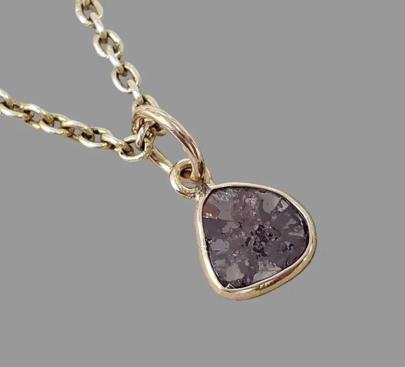 14k Gold Brown Diamond Slice Pendant, Natural Rustic Diamond