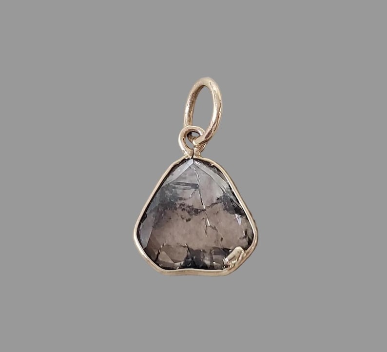 14k Gold Rustic Diamond Slice Pendant, Natural Raw Diamond