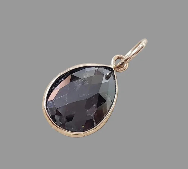 Pendentif Fleur de Lotus en or 14 carats : Diamant brun taille rose, Bijou fait main