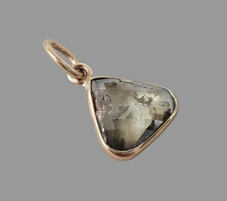 Rustic Gray Triangle Diamond Charm in 14k Gold