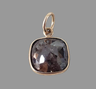 Handmade 14k Gold Raw Diamond Pendant, Brown Rustic Slice Diamond