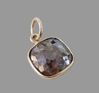 Handmade 14k Gold Raw Diamond Pendant, Brown Rustic Slice Diamond