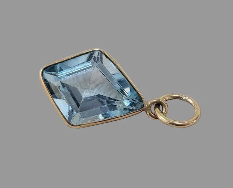 14k Gold Blue Topaz Necklace – Modern Geometric Cut Pendant