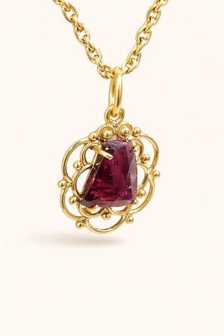 Classic 14K Gold Pink Tourmaline Filigree Pendant