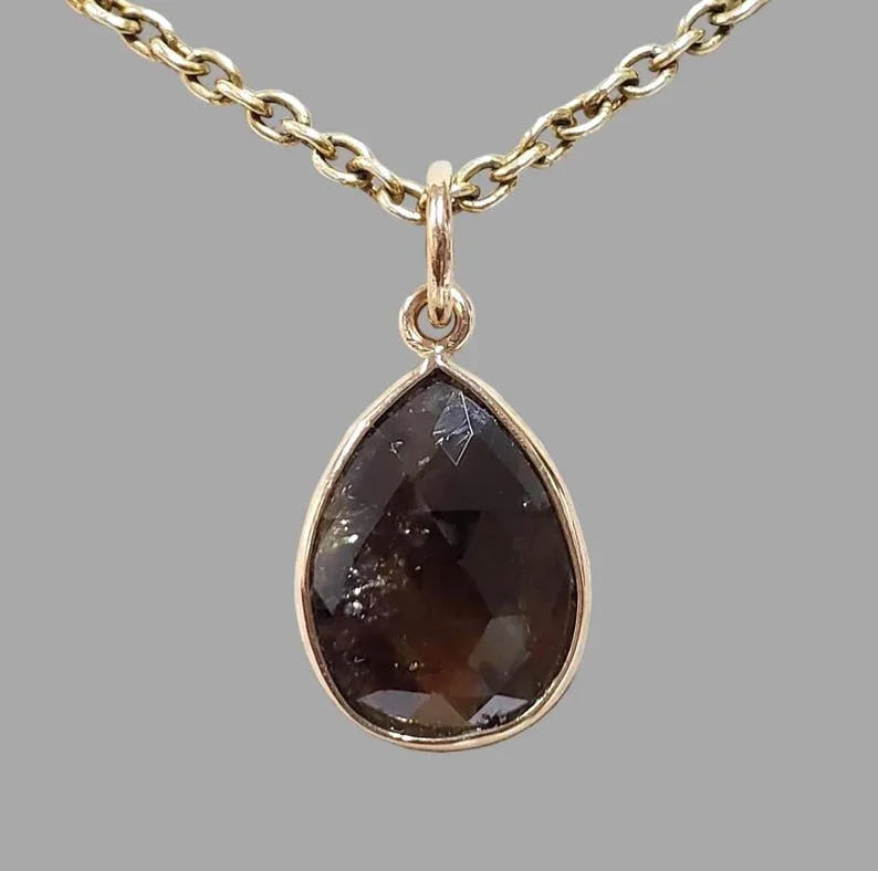 14k Solid Gold Brown Diamond Pendant, Rose Cut