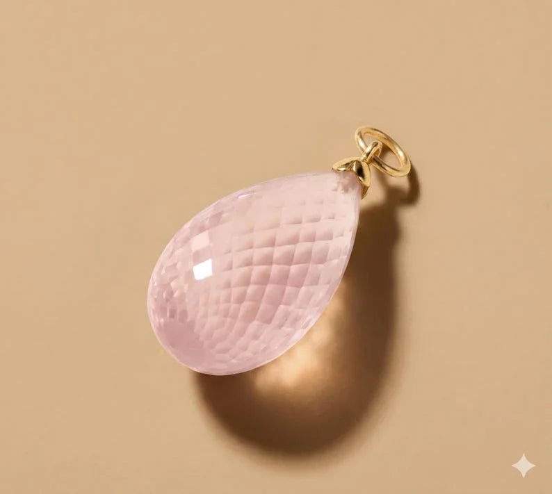 Natural Rose Quartz 18K Gold Pendant: Healing Crystal Jewelry