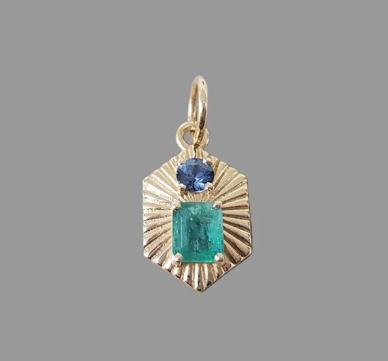 14k Gold Emerald & Blue Sapphire Pendant,