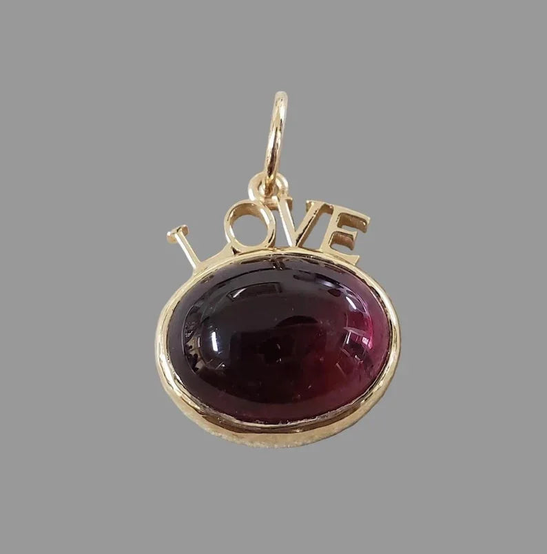 LOVE- 14k Gold Pink Tourmaline Bezel Pendant