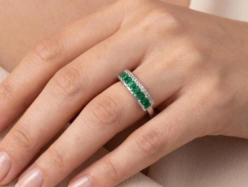 14k White Gold Engagement Ring: Zambian Emerald