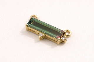 14K Gold Bi-color Tourmaline Bar Pendant, Diamond Accent