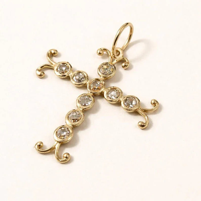 14K Gold Rose Cut Brown Diamond Cross Pendant