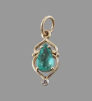 14K Gold Zambian Emerald Diamond Pendant