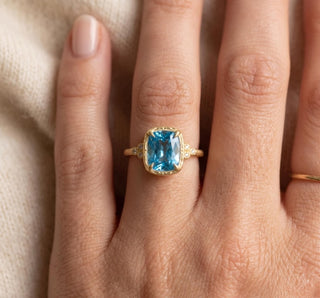 14k Gold Cushion Blue Topaz Diamond Ring