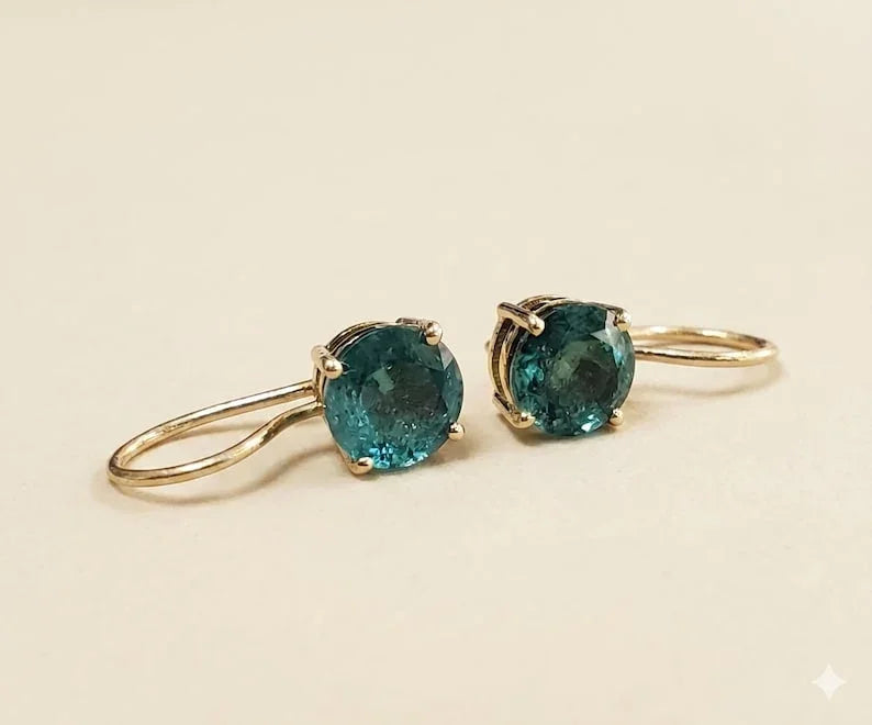 Dainty 14k Gold Natural Round Emerald Earrings: May Birthstone