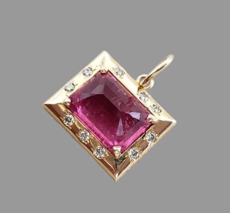 14k Gold Pink Tourmaline & Diamond Pendant
