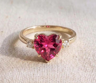 14K Gold Pink Topaz Heart Ring with Diamond Accent