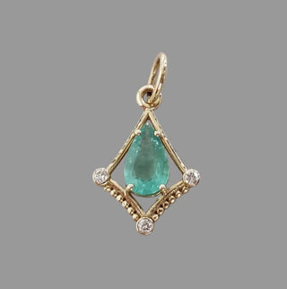 Natural Emerald Pendant with Diamond Accents in Solid 14K Gold