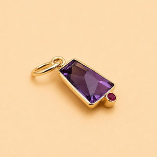 Dainty 14K Gold Purple Amethyst Pendant Ruby Accent