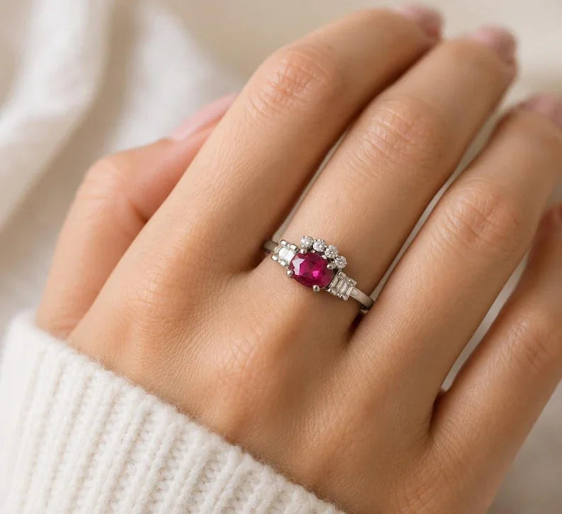 18K White Gold Natural Ruby Diamond Ring