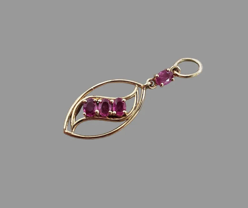 Natural Ruby Pendant in 14K Gold, Mini Oval Gemstone