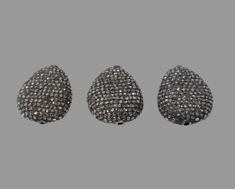 925 Sterling Silver Pave Diamond Teardrop Beads