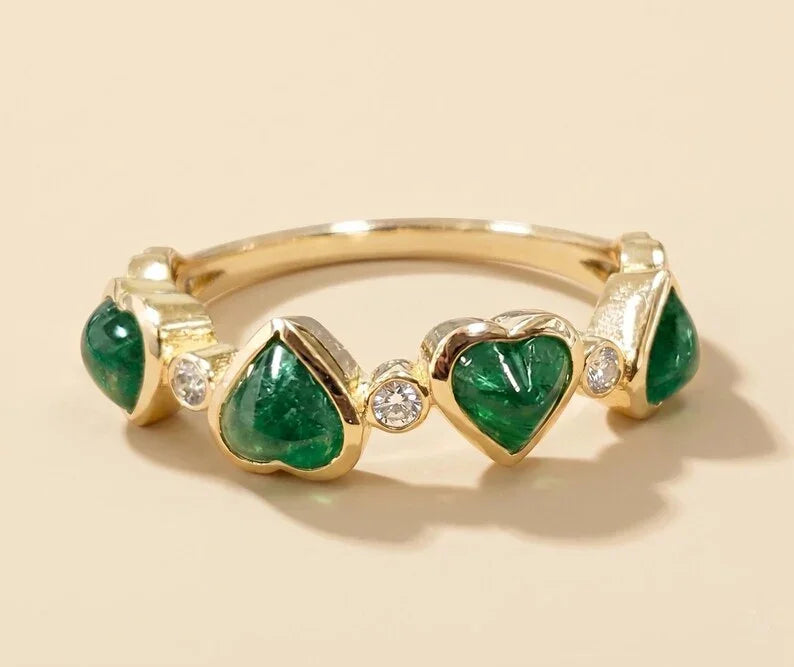 14k Gold Heart Shaped Zambian Emerald Diamond Ring