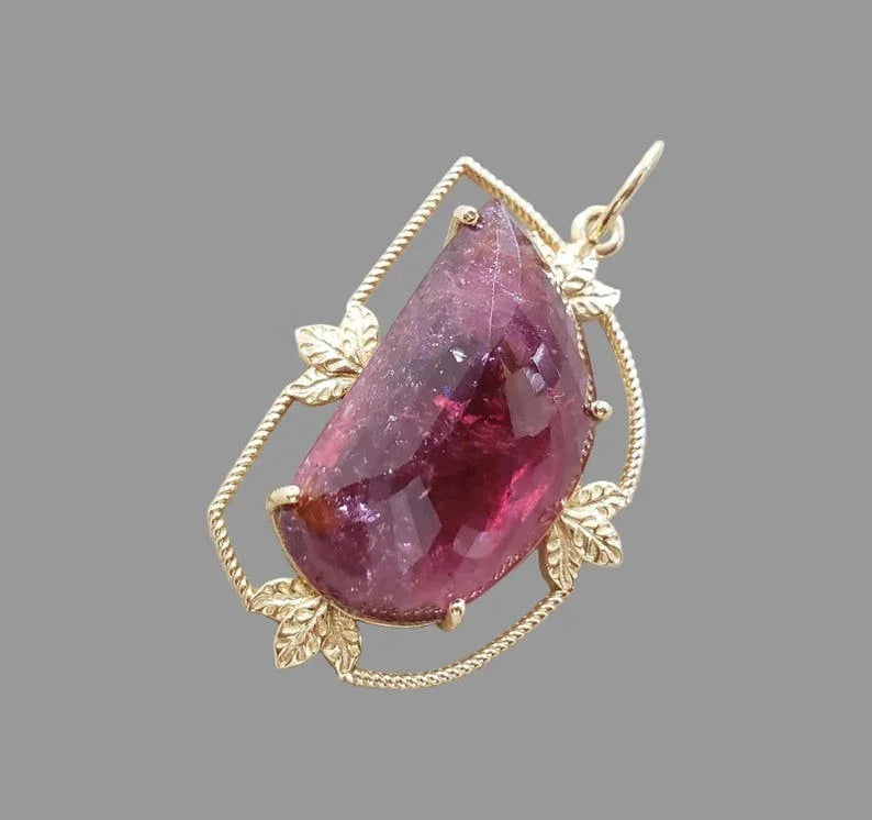 Fancy Cut Pink Tourmaline Pendant Necklace in 14K Gold